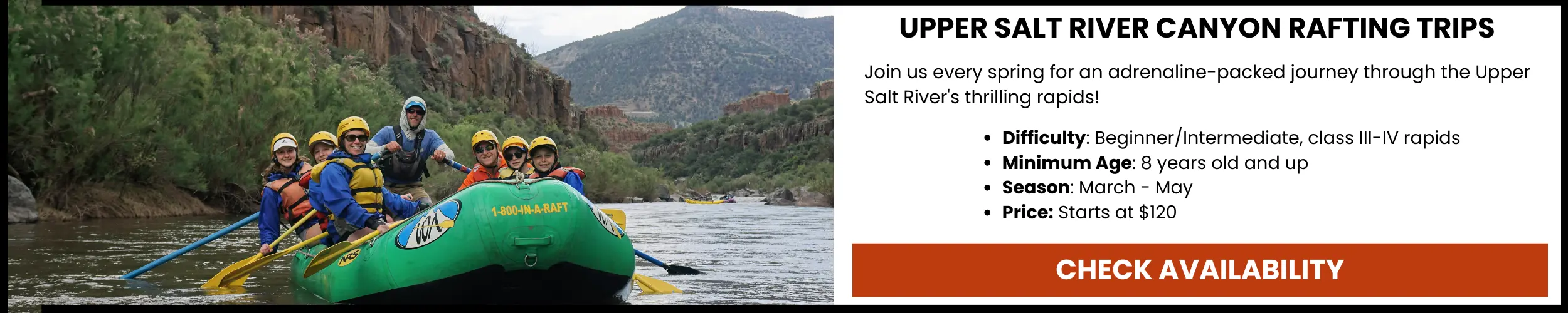 an advertisement for rafting the salt river