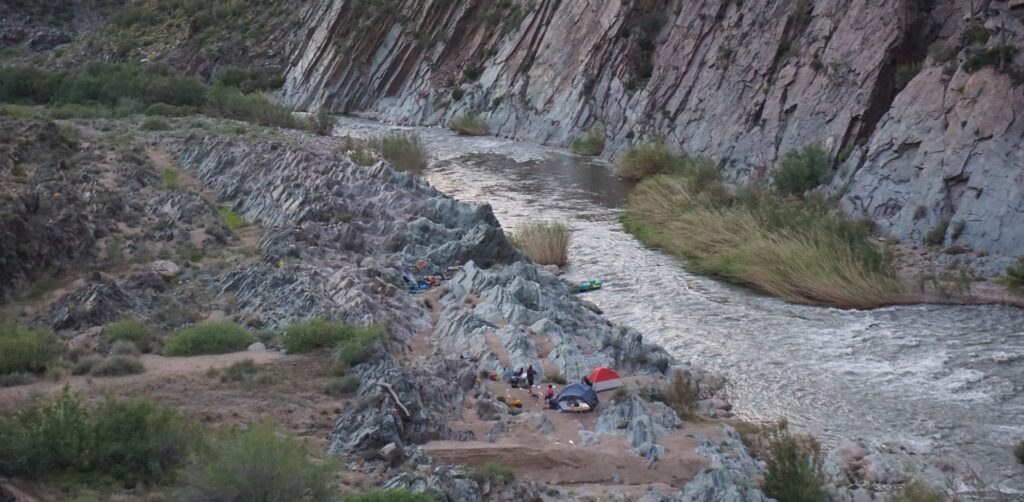 Drone shot of camp after multi-day salt river rafting