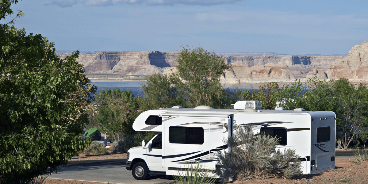 A rv in a campground in arizona.