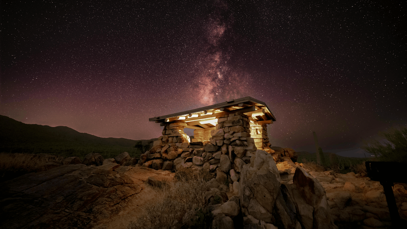stars and the milky way above a shelter in arizona