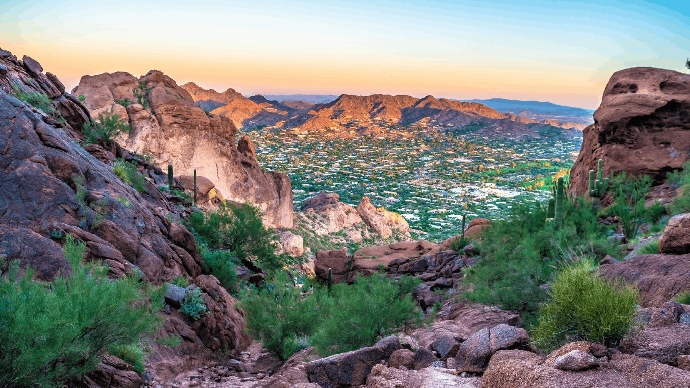 view of phoenix from the popular camelback mountain hike